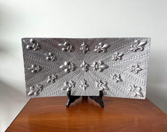 vintage rectangular cast aluminum fleur de lis bowl catch all tray