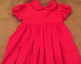 vintage baby girls red short sleeved polka dot dress  FREE SHIPPING