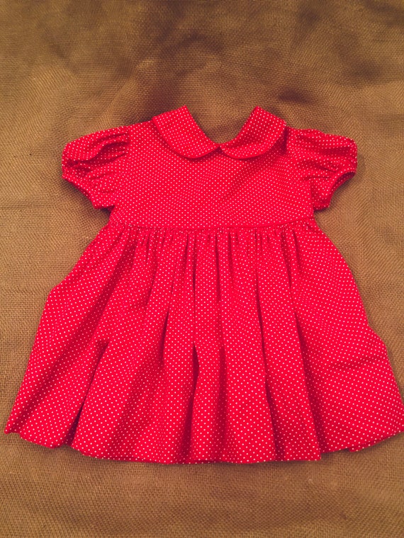 vintage baby girls red short sleeved polka dot dr… - image 1