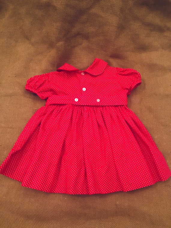 vintage baby girls red short sleeved polka dot dr… - image 7