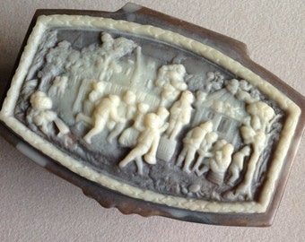 Vintage Incolay hinged marble like resin Victorian design dresser box