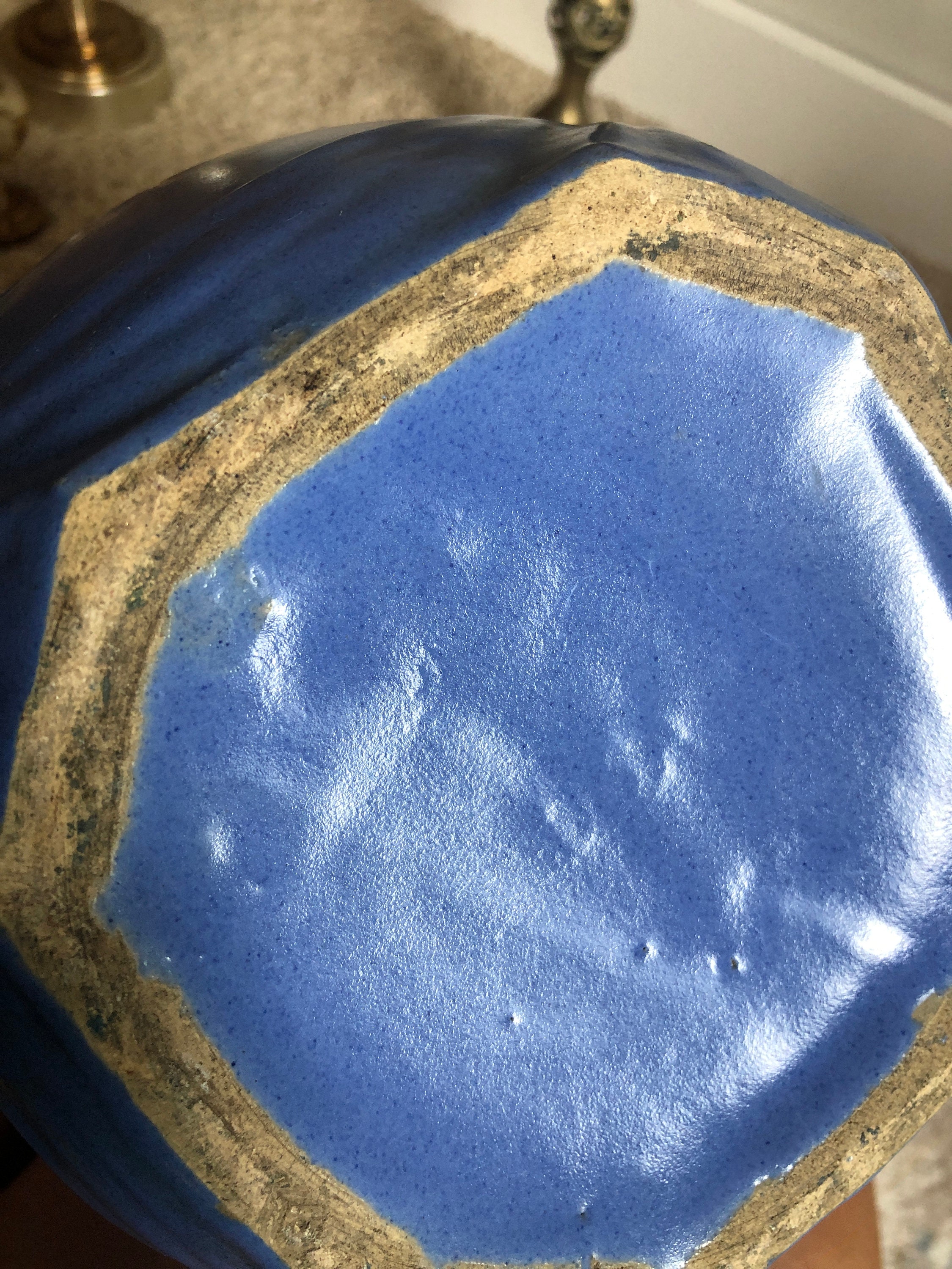 Vintage blue stoneware crock vase or kitchen utensil holder Etsy