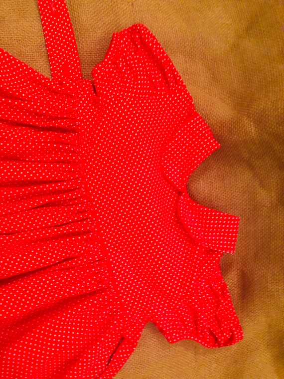vintage baby girls red short sleeved polka dot dr… - image 3
