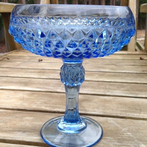 Pretty sapphire blue diamond point Indiana glass compote