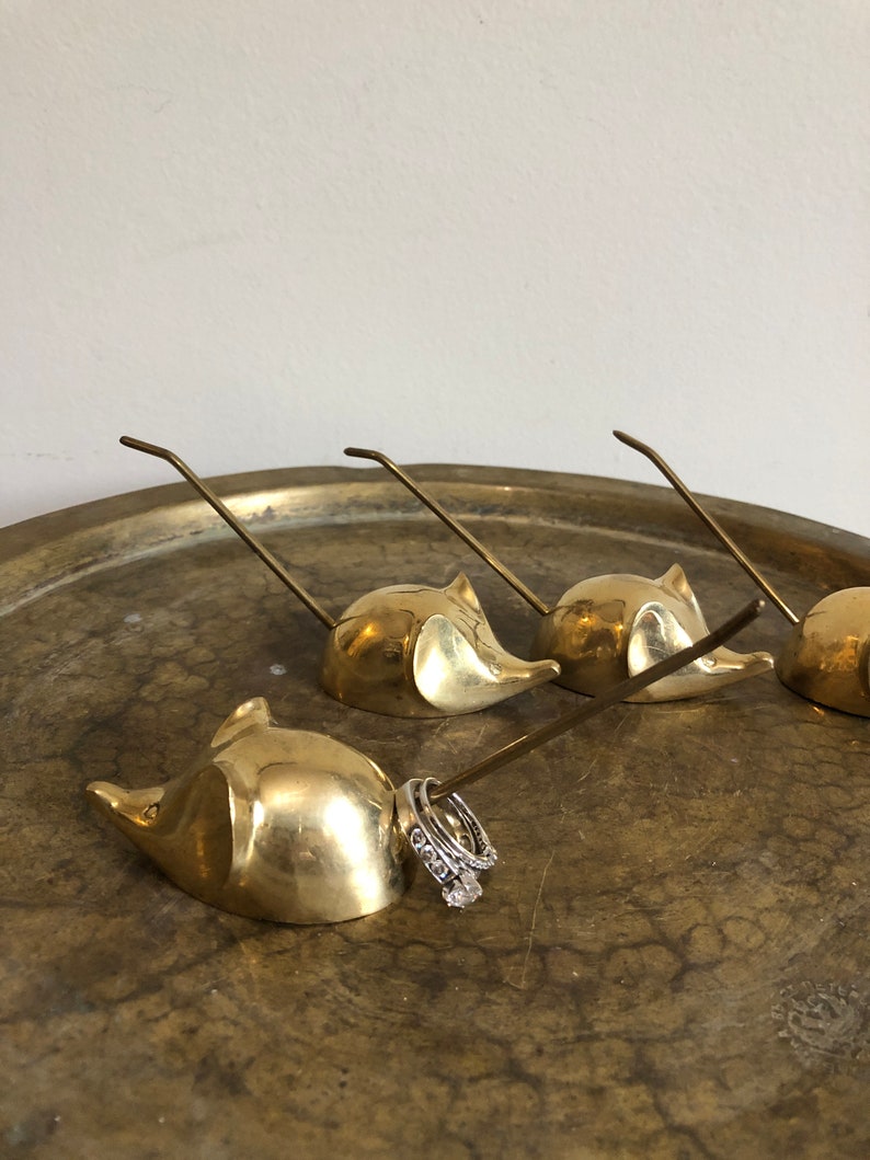 vintage brass mouse ring or receipt holders