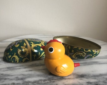 vintage chick push toy marked West Germany with tin egg for Easter FREE SHIPPING