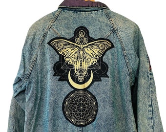 Sacred Moth Vintage 80s Bomber Denim Patchwork Jacket Medium