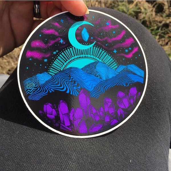 Appalachia Mountain Sticker Colorful 4"  Trippy Mountain Sticker Galaxy Moon Night Sky Waterproof Vinyl Sticker