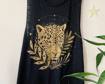 Gold Psychedelic Jaguar Semi Sheer Muscle Tank