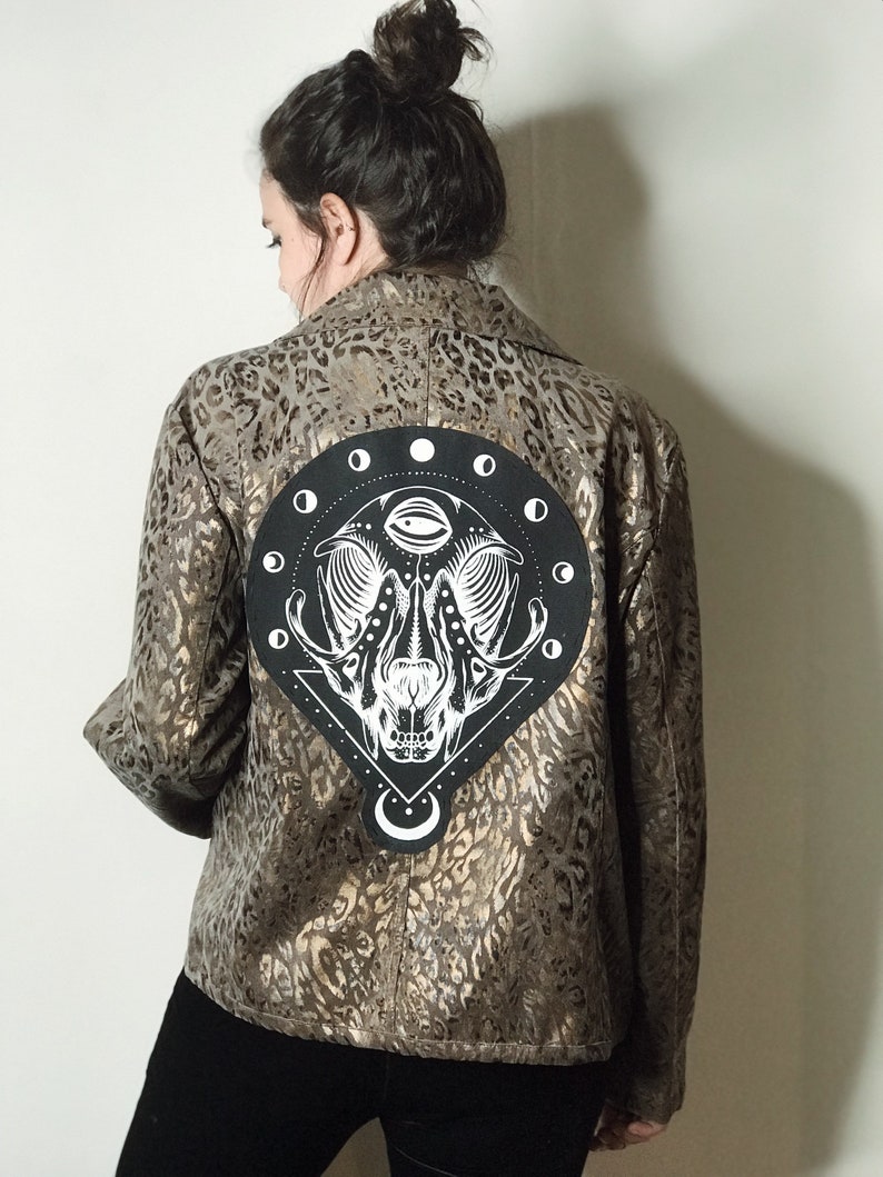 One of a shops Kind- Metallic Gold Animal Print Cat Skull Zip Up - Xlarge