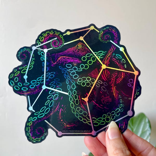 Holografisk bläckfiskklistermärke 5,5” vinylklistermärke