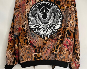 Paisley Animal Print Tiger Moth Bomber Jacket - Medium