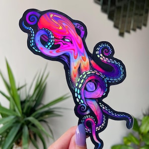 Octopus Sticker ~ Holographic Trippy Psychedelic Large 5.5” Vinyl sticker - Weatherproof Waterproof