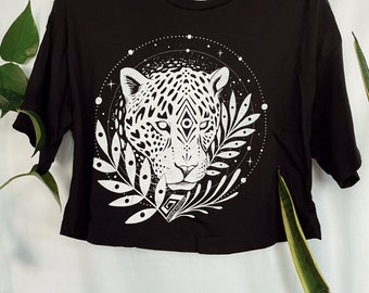 Trippy Jaguar Cotton Crop Shirt - Graphic Screenprint Tee