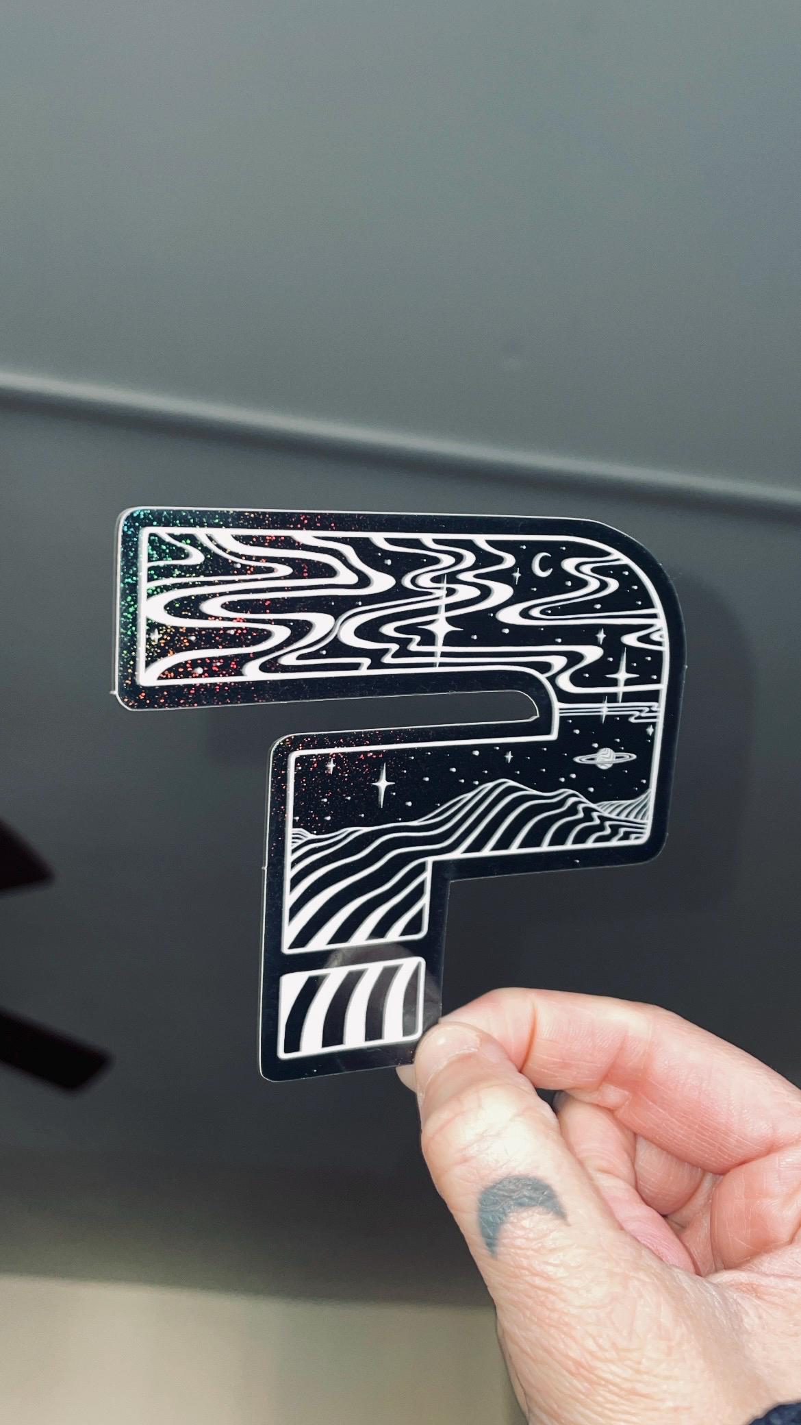 Question Mark Tipper Black Holographic Glitter Vinyl Sticker