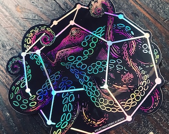 Holographic Octopus Sticker - Limited Edition Electrochemical Water Proof Extra Large 5.5” Vinyl sticker