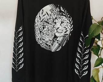 Trippy Jaguar Long Sleeve Shirt Graphic Tee with Sleeve Prints