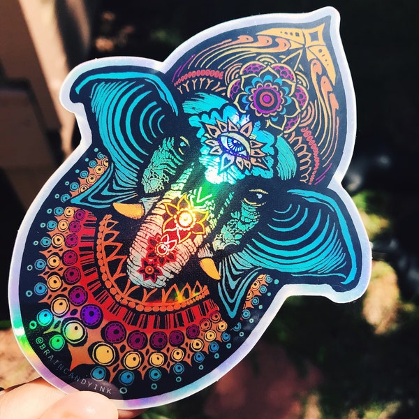 Holographic Colorful 5" Ganesh Elephant Sticker - Psychedelic Trippy Sticker - Car Sticker  - Laptop Sticker waterproof Vinyl Sticker