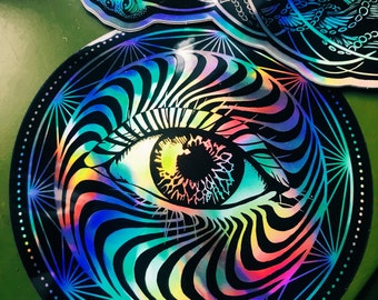 Eye see You Holographic Eye Sacred Geometry Sticker - psychedelic sticker - Laptop Sticker - Car Sticker - Waterproof Vinyl Sticker