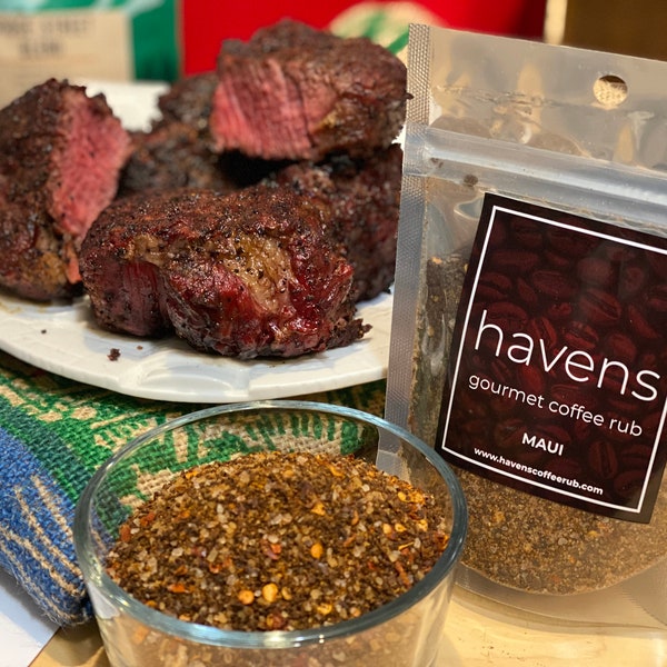 Havens Gourmet Coffee Rub - Hawaii 5 oz Tin. Amazing rub for steak, pork, venison, elk, or on roasted potatoes and butternut squash.