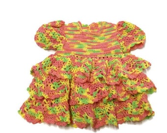 Crochet Baby Dress - Infant -  - Newborn - Reborn Doll Clothes - colorful fiesta baby ruffle crochet Dress