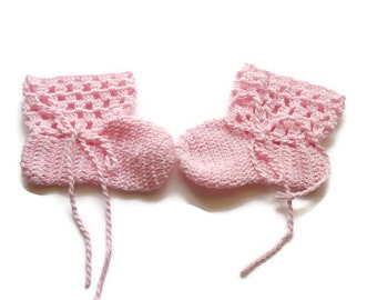 Baby Booties Light Pink Baby Shoes Crochet Booties 4 " Newborn Shoes OOAK Booties Reborn Baby Doll
