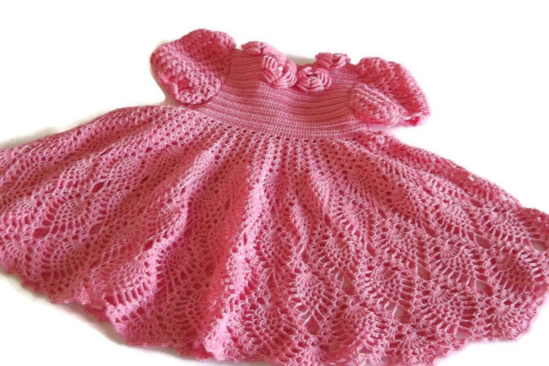 Pink Crochet Dress for 2 Years Old Girl With Roses Etsy