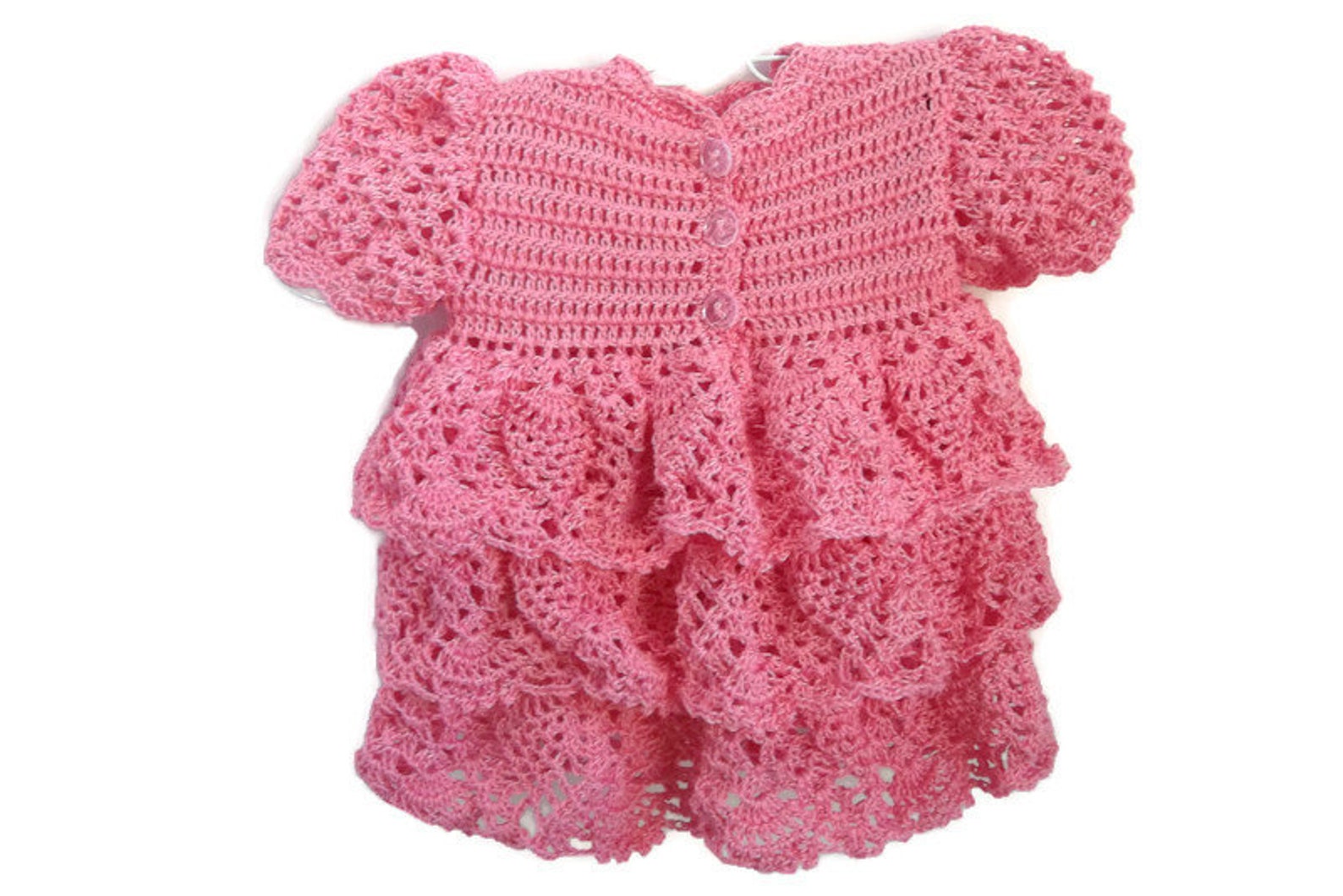Preemie Crochet Pink Dress, Pink 3 Tiers Preemie Crochet Dress, Reborn Doll Dress, Home