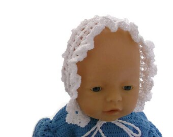 Dedication crochet baby bonnet, baptism baby bonnet, crochet christening bonnet, baby hat, White crochet bonnet