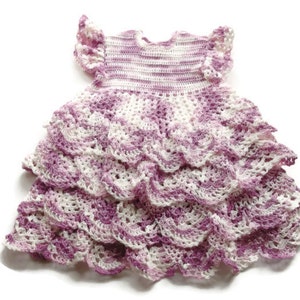 Crochet Baby Dress - Infant - preemie - Newborn - Reborn Doll Clothes - Dress Variegated White Lilac and Violet