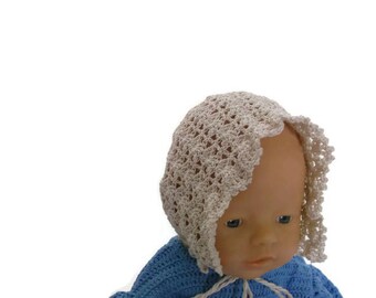 Off White lace crochet bonnet, christening baby bonnet, baptism baby bonnet, crochet christening bonnet, baby hat