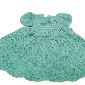 Aqua Crochet Baby Dress - Infant - preemie - Newborn - Reborn Doll Clothes - with heart pattern and flowers