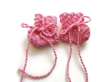 Baby Booties Pink Baby Shoes Crochet Booties 2 " Newborn Shoes OOAK Booties Reborn Baby Doll