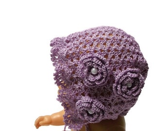 Lilac crochet bonnet,  baby bonnet, Lilac baby bonnet, crochet baby bonnet,  baby hat, reborn doll, Lilac lace bonnet