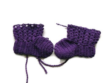 Baby Booties purple Baby Shoes Crochet Booties 4 " Newborn Shoes OOAK Booties Reborn Baby Doll