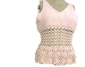 Sleeveless Woman crochet Tank Top Shirt Handmade Pink Crochet Top medium size