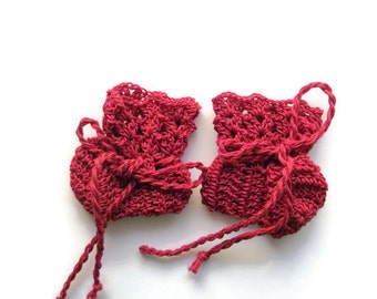 Preemie Baby Booties Red Baby Shoes Crochet Booties 2 " Newborn Shoes OOAK Booties Reborn Baby Doll