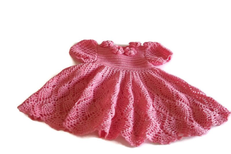 Pink Crochet Dress for 2 Years Old Girl With Roses Etsy