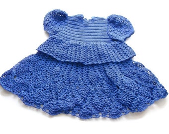 Crochet Baby Dress - Infant - preemie - Newborn - Reborn Doll Clothes - Blue Dress