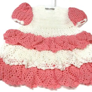 Crochet Baby Dress - Handmade Infant dress - preemie  dress -  handmade Reborn Doll Clothes - White and Pink ruffle crochet Newborn Dress