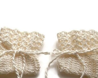 Baby Booties Off White Baby Shoes Crochet Booties 3 " Newborn Shoes OOAK Booties Reborn Baby Doll