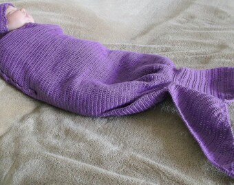 Purple baby mermaid cocoon, snugger with bonnet , keep warm  babies, reborn doll, ideal for photo prop, sell on Etsy by Michele