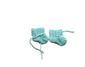 Baby Booties Aqua Baby Shoes Crochet Booties 3" Newborn Shoes OOAK Booties Reborn Baby Doll