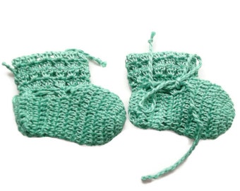 Baby Booties Green Baby Shoes Crochet Booties 3" Newborn Shoes OOAK Booties Reborn Baby Doll