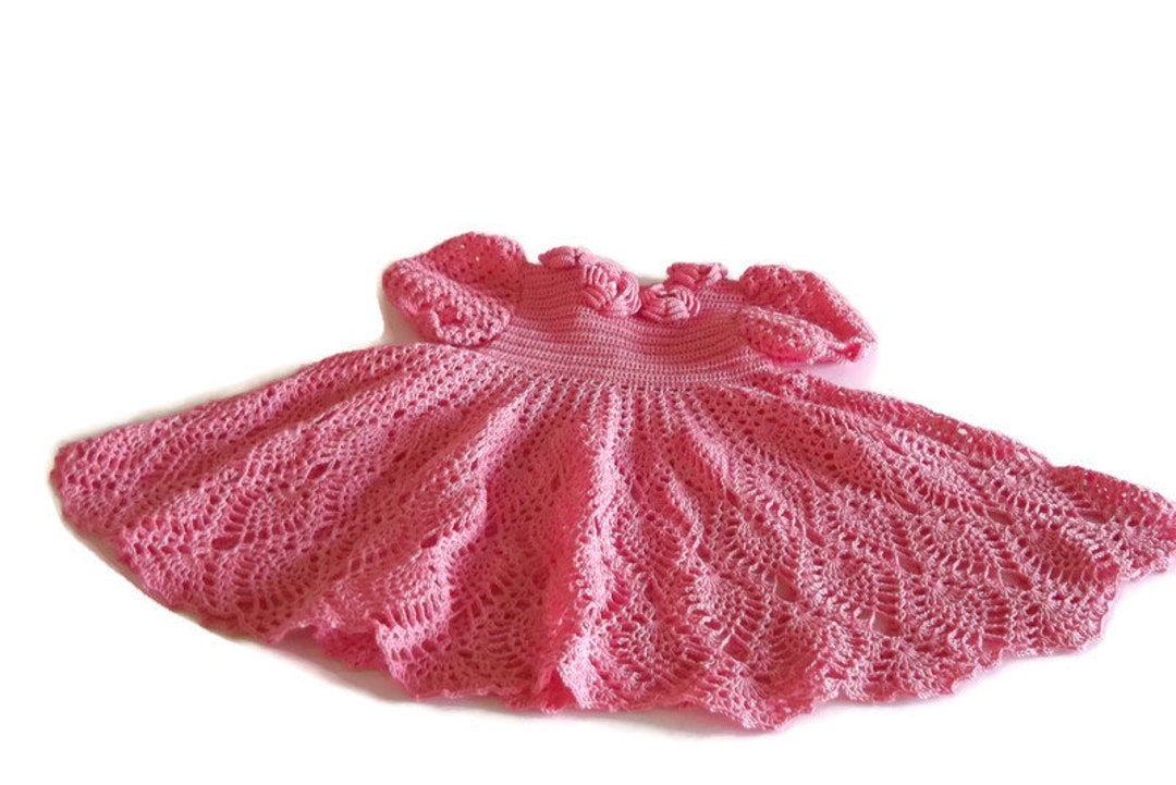 Pink Crochet Dress for 2 Years Old Girl With Roses Etsy