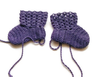 Baby Booties Purple Baby Shoes Crochet Booties 3 and half " Newborn Shoes OOAK Booties Reborn Baby Doll