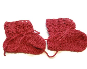 Baby Booties  Red Baby Shoes   Crochet Booties 3 and half "   Newborn Shoes   OOAK Booties   Reborn Baby   Doll