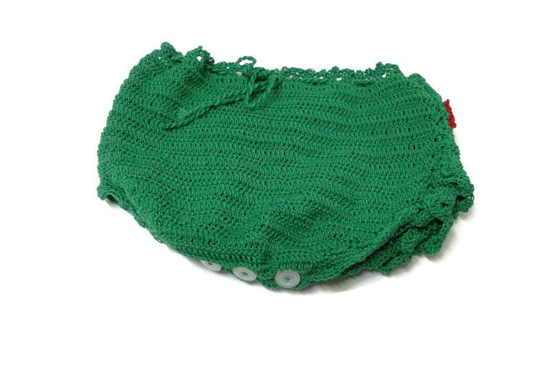 Baby Bloomer, Crochet Ruffles Bloomers, Green With White and Red ...