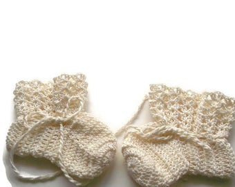 Baby Booties Off White Baby Shoes Crochet Booties 4 " Newborn Shoes OOAK Booties Reborn Baby Doll