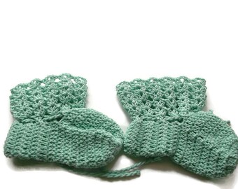 Baby Booties Mint Green Baby Shoes Crochet Booties 4 " Newborn Shoes OOAK Booties Reborn Baby Doll